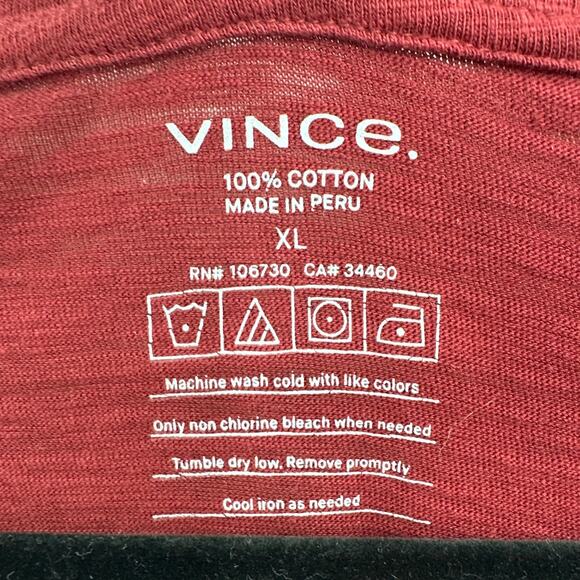 Vince Garment Dye Short Sleeve V-Neck T-Shirt Burgundy Size XL - Picture 2 of 3